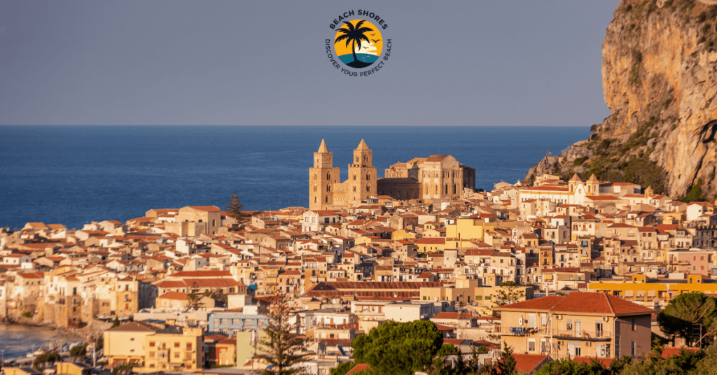 Golden sandy shoreline of La Playa di Catania, a popular family-friendly beach in Sicily.