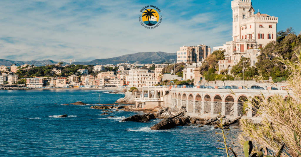 Beautiful Genoa Italy beaches along the Ligurian Riviera with crystal-clear waters and scenic coastline.